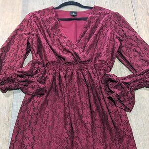 Disney Princess Dress Womens XL Burgundy Red Lace Long Ruffle Sleeve Cottagecore